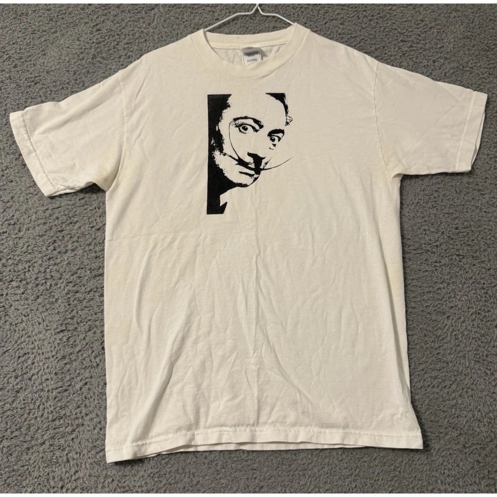 Vintage‎ Salvador Dali Graphic T-Shirt Size M White Cotton Art Portrait Tee Y2K